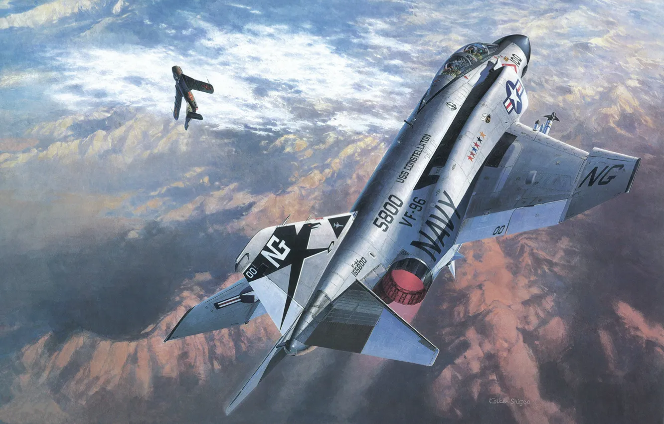 Фото обои США, Палубный, многоцелевой истребитель, McDonnell Douglas, US NAVY, Koike Shigeo, F-4J Phantom II
