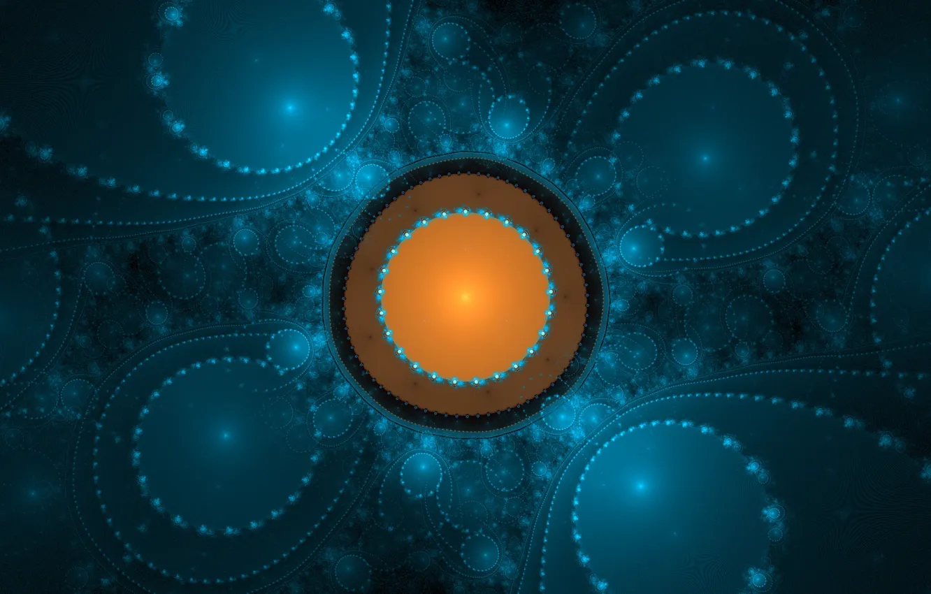 Фото обои сферы, spheres, geometric shapes, геометрические формы, luminous dots, светящиеся точки, yellow circle, желтый круг