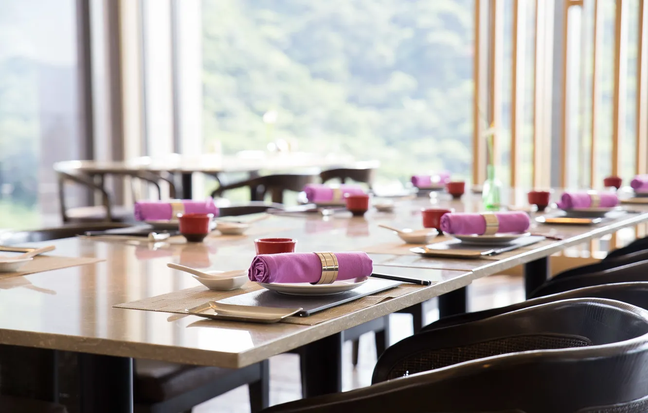 Фото обои стол, тарелка, кафе, салфетка, сервировка