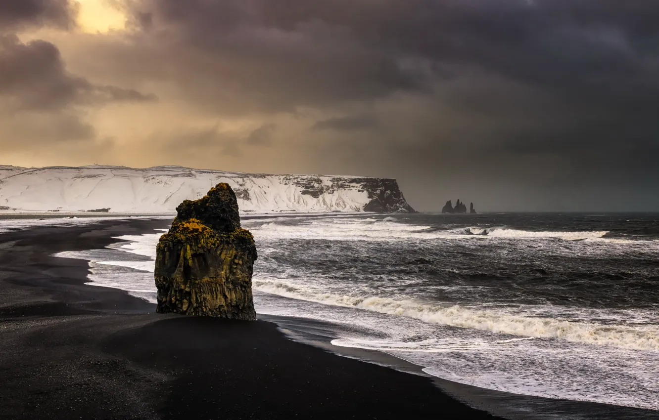 Фото обои море, закат, берег, Исландия