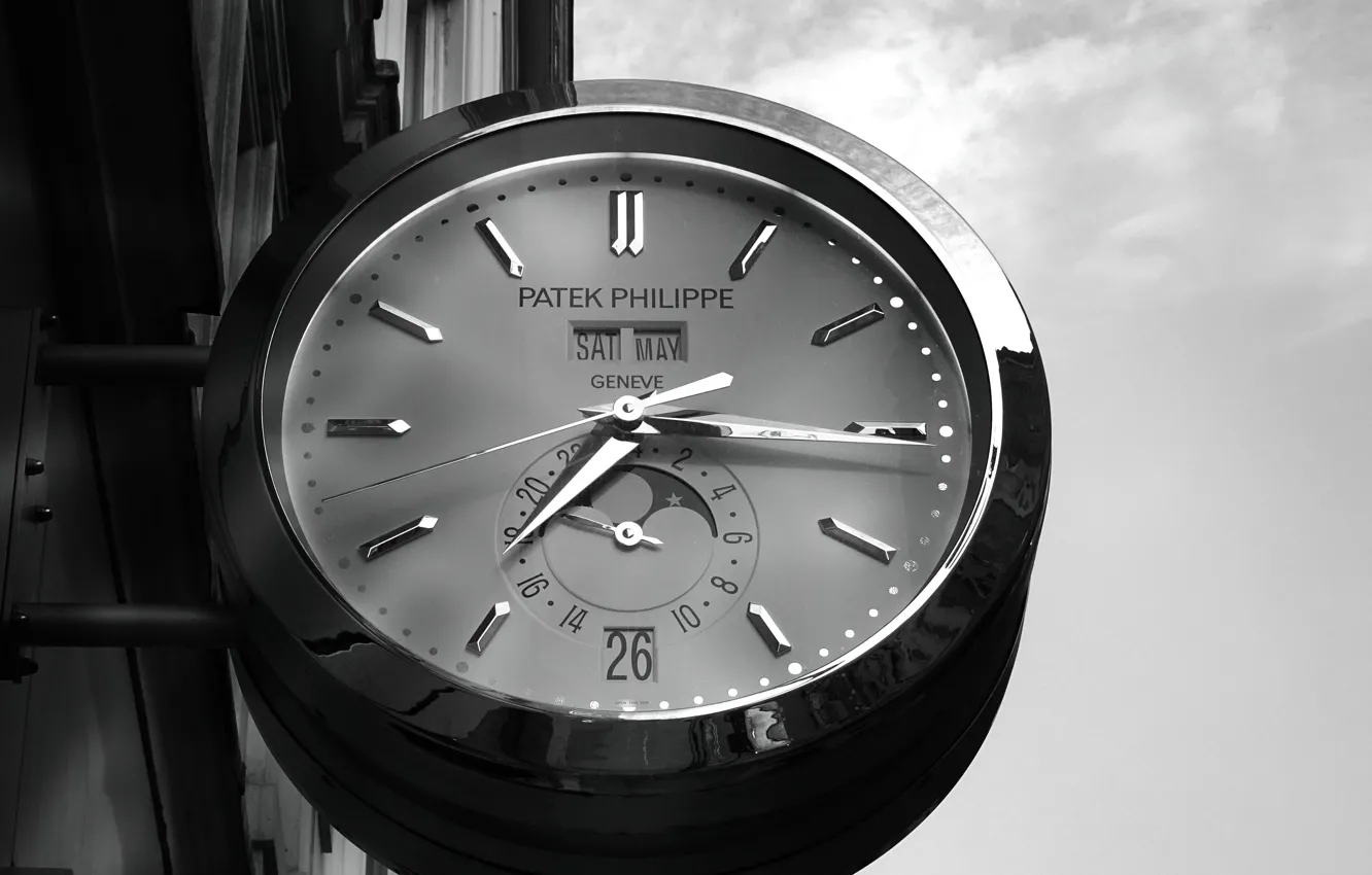 Фото обои облака, часы, вывеска, циферблат, Patek Philippe, Sevenstorm Juhaszimrus