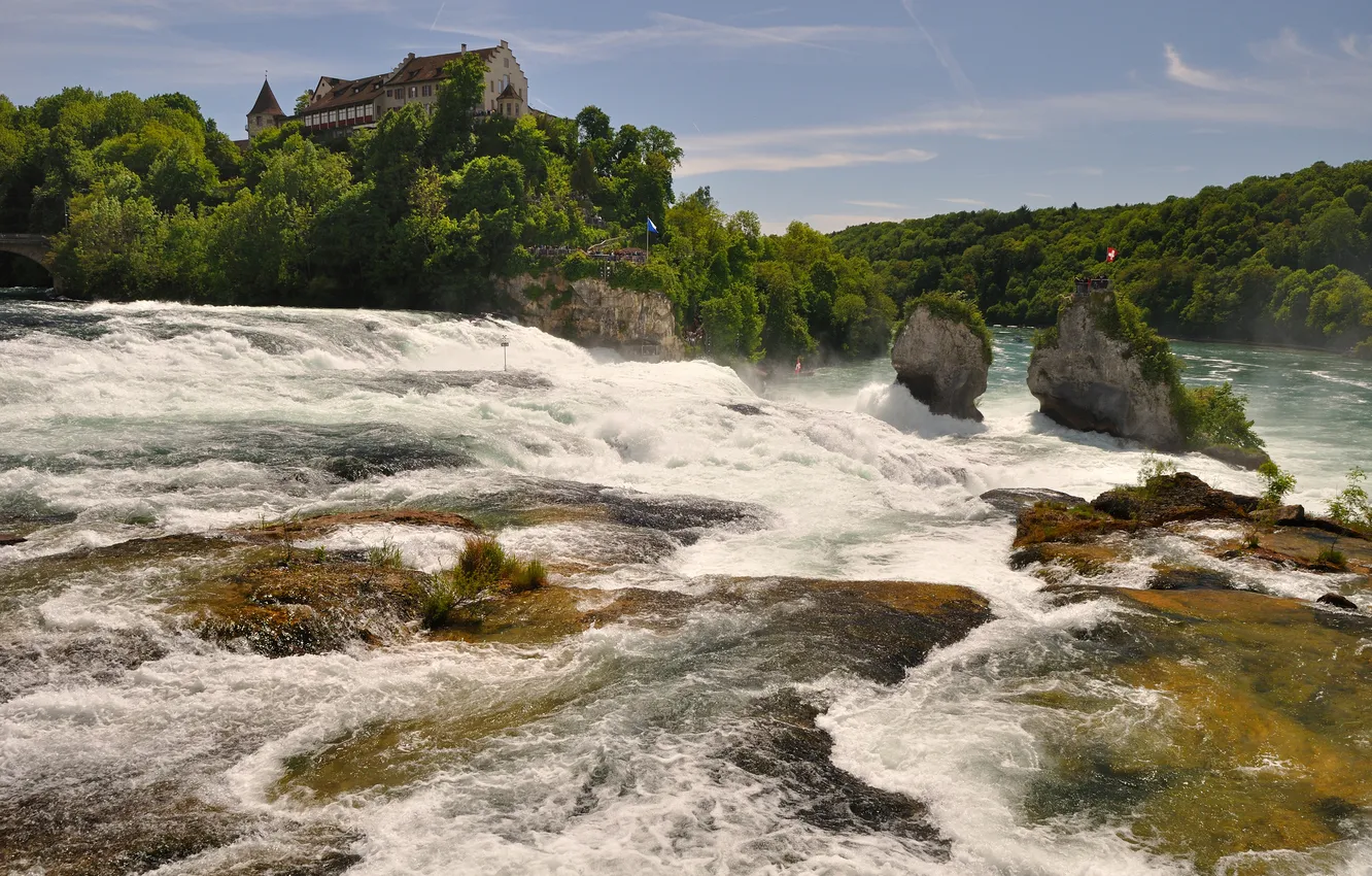 Фото обои река, скалы, поток, Швейцария, каскад