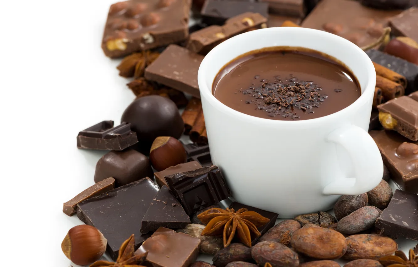 Фото обои Шоколад, Кофе, Chocolate, Орехи, Анис, Nueces, Café, Aníse