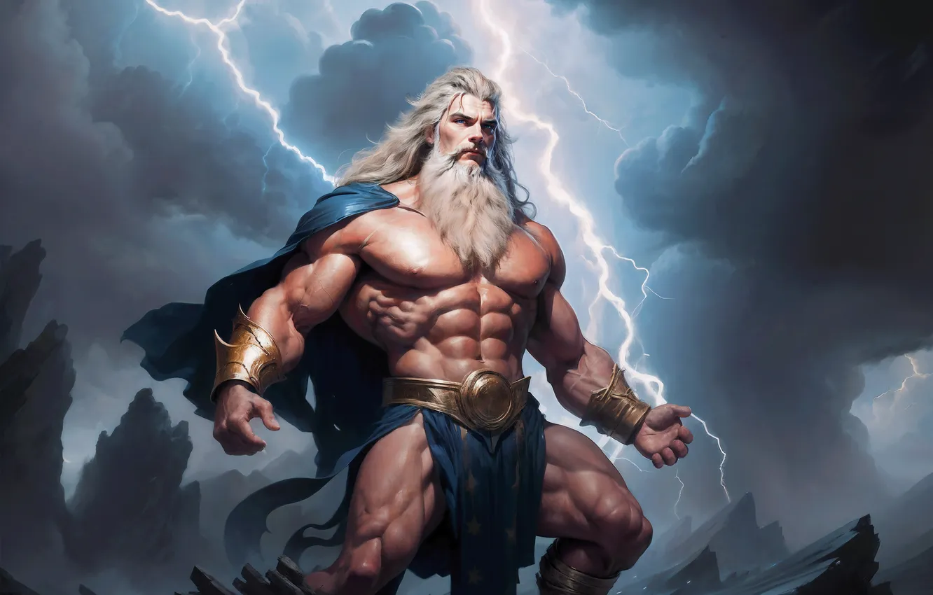 Фото обои lightning, Zeus, smite, the God of thunder