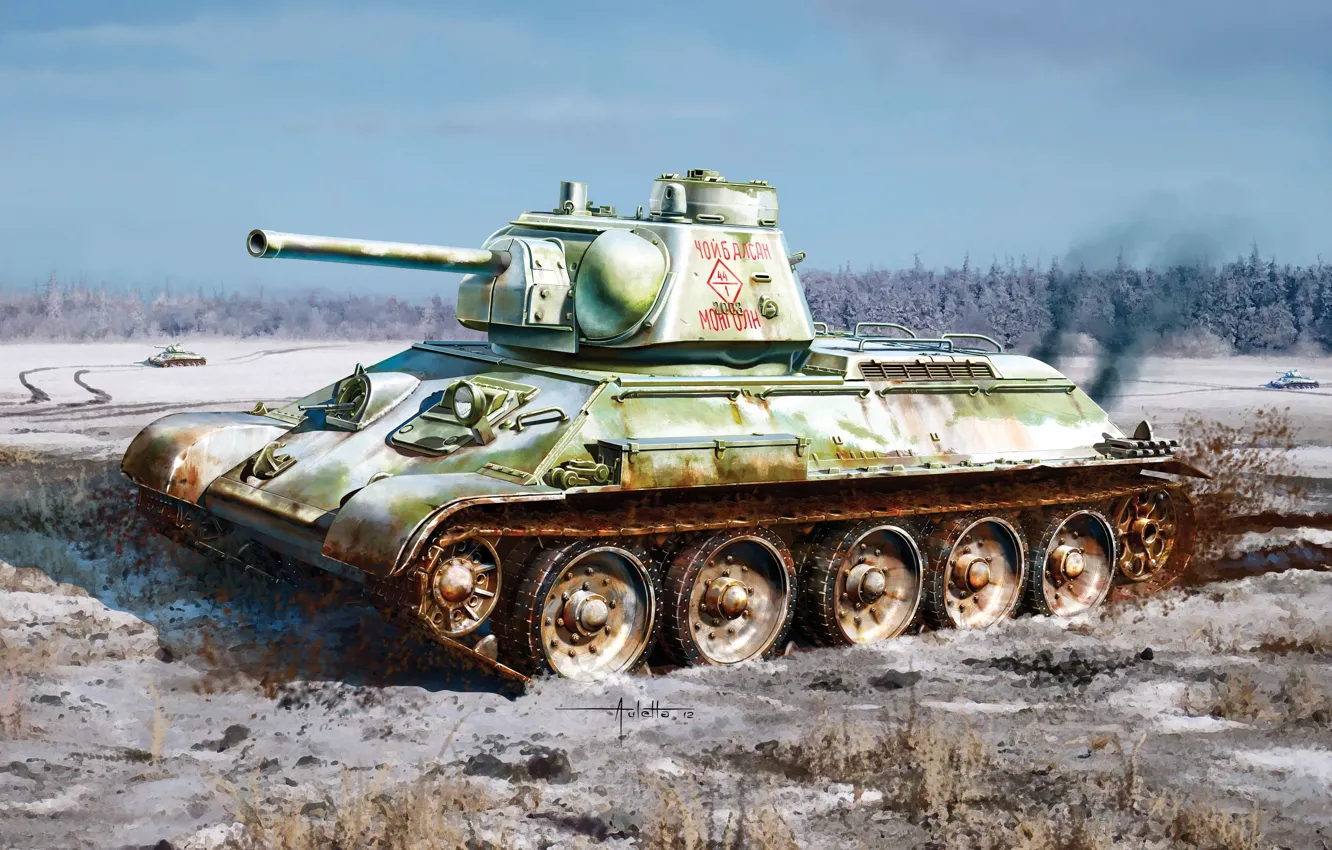 Фото обои танк, СССР, РККА, средний, бронетанковые войска, Auletta, T-34/76 Mod. 1943 w/Commander Cupola