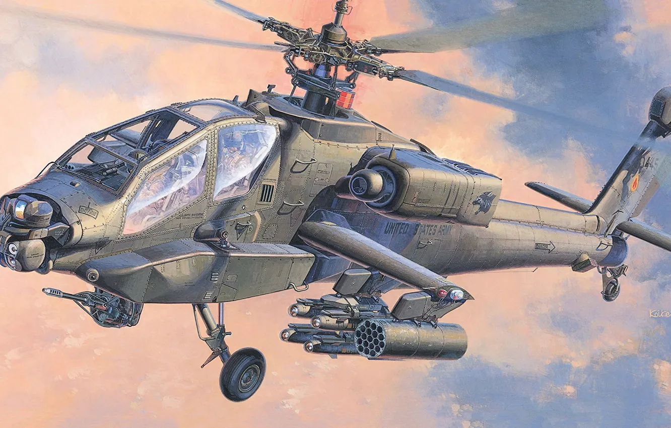 Фото обои США, US Army, ударный вертолет, AH-64A Apache, Koike Shigeo