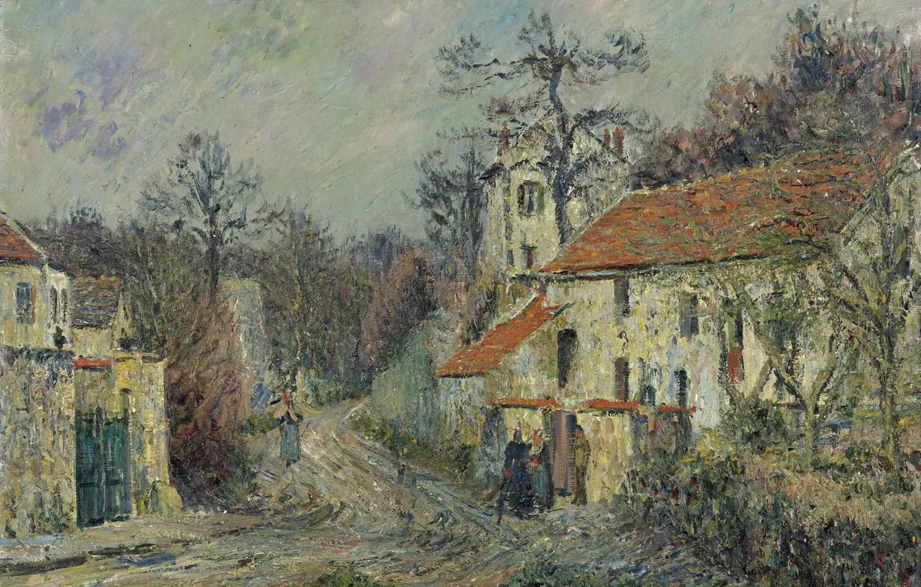 Фото обои дома, картина, Гюстав Луазо, Gustave Loiseau, Зимний Пейзаж в Шапонвале