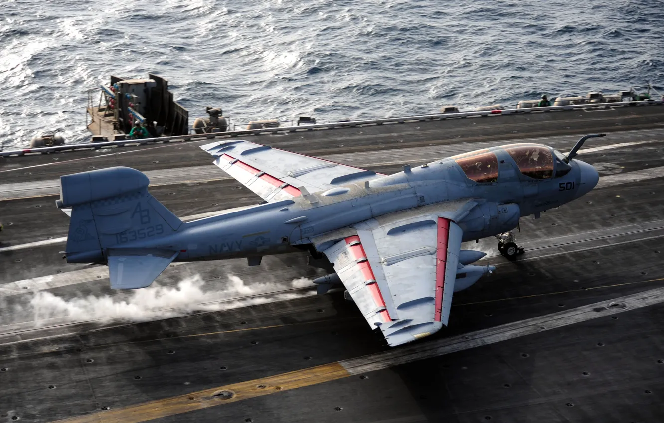 Фото обои Enterprise, Grumman, палубный самолёт РЭБ, EA-6B Prowler, взлет с авианосца, CVN-65