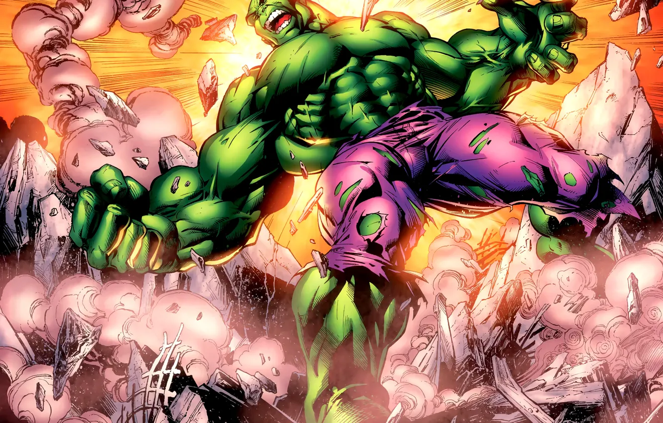 Фото обои гнев, зеленый, крушение, ярость, разрушение, Hulk, халк, marvel