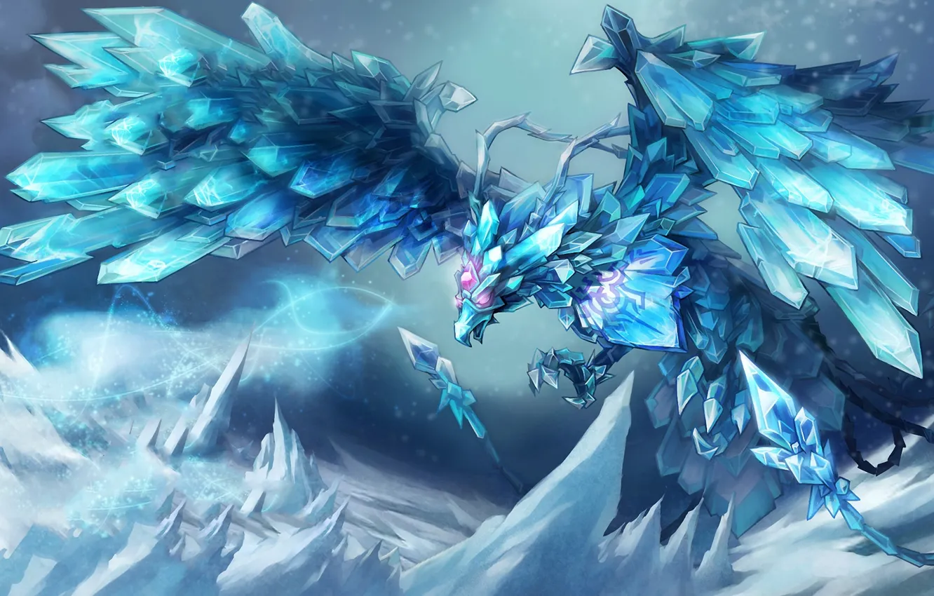 Фото обои холод, снег, птица, магия, льды, кристаллы, league of legends, Anivia