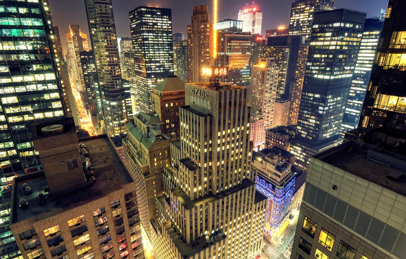 Фото обои ночь, город, обои, Нью-Йорк, City, небоскрёбы, New York, wallpapers
