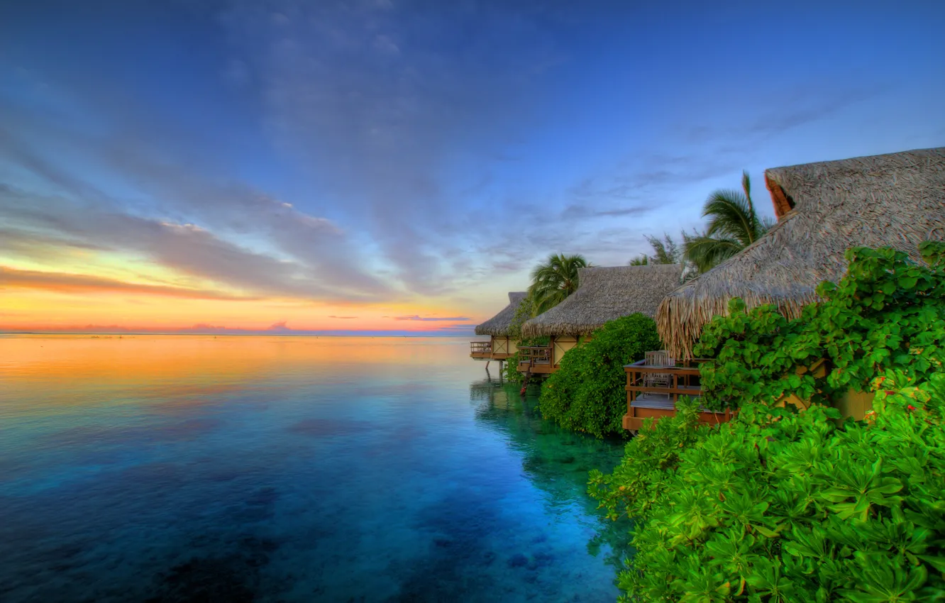 Фото обои Sunset, The island of Moorea, Tahiti