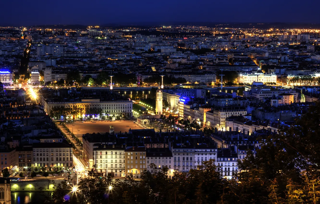 Фото обои ночь, город, Франция, здания, дома, панорама, архитектура, France