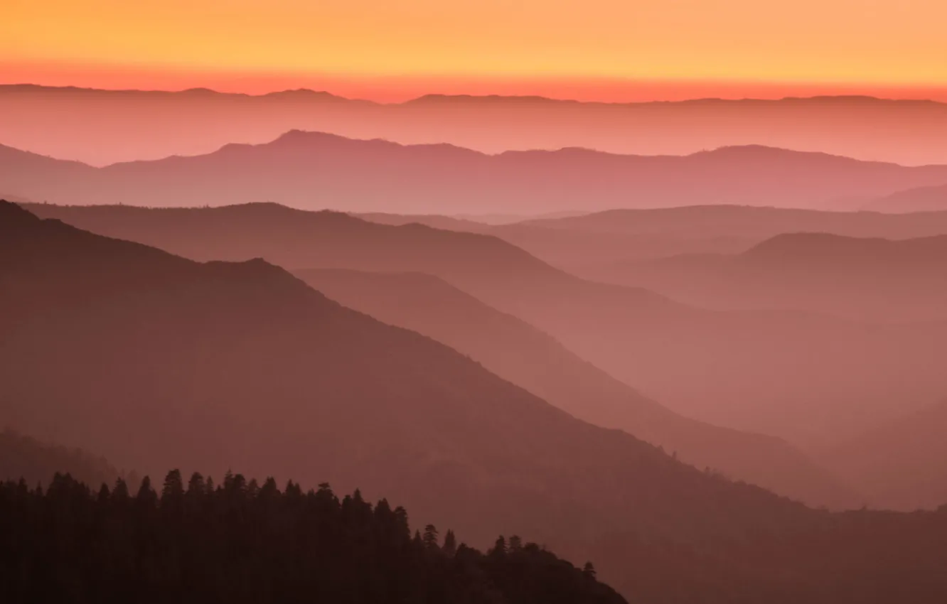 Фото обои горы, Калифорния, зарево, США, Марипоса