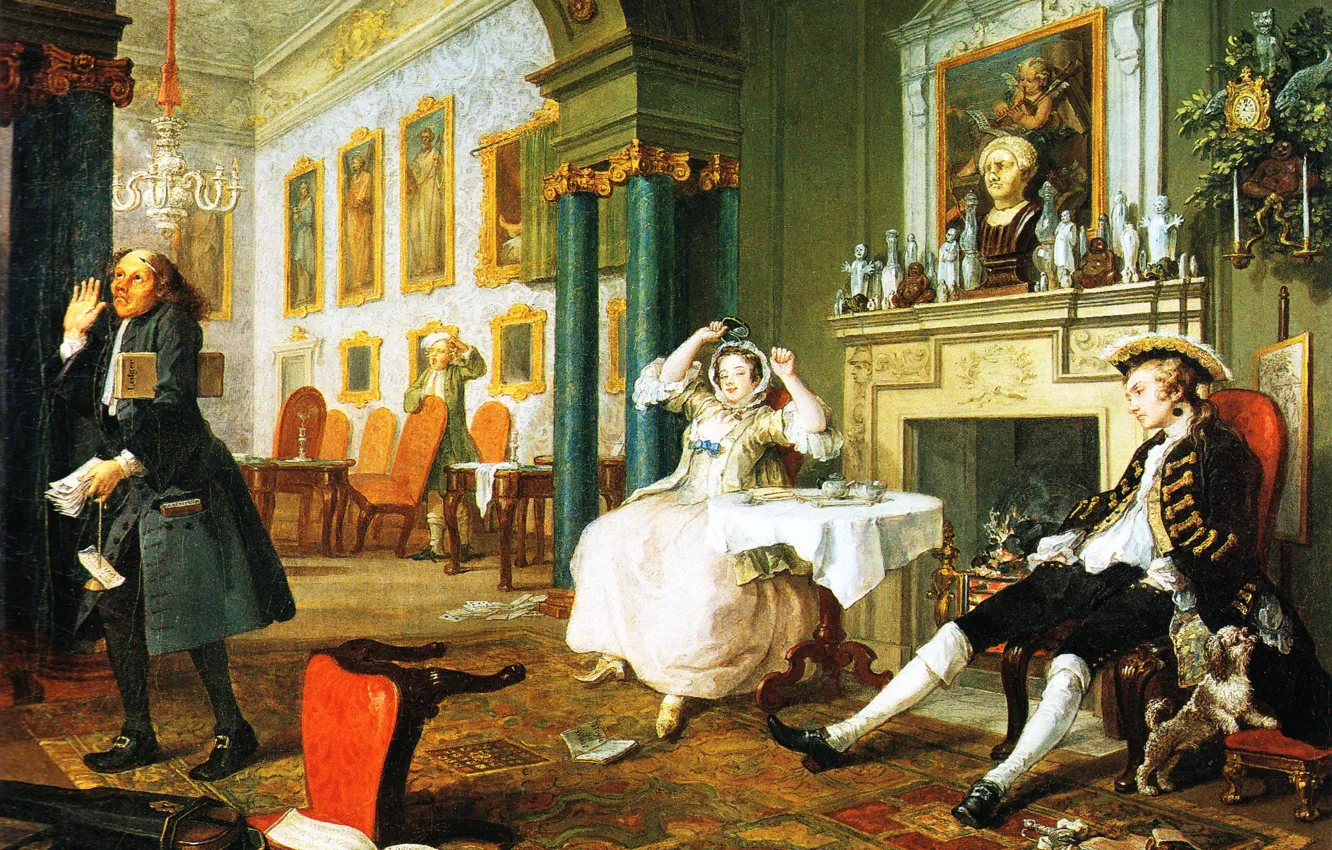 Фото обои картина, жанровая, Уильям Хогарт, William Hogarth, Модный Брак. Вскоре после Свадьбы