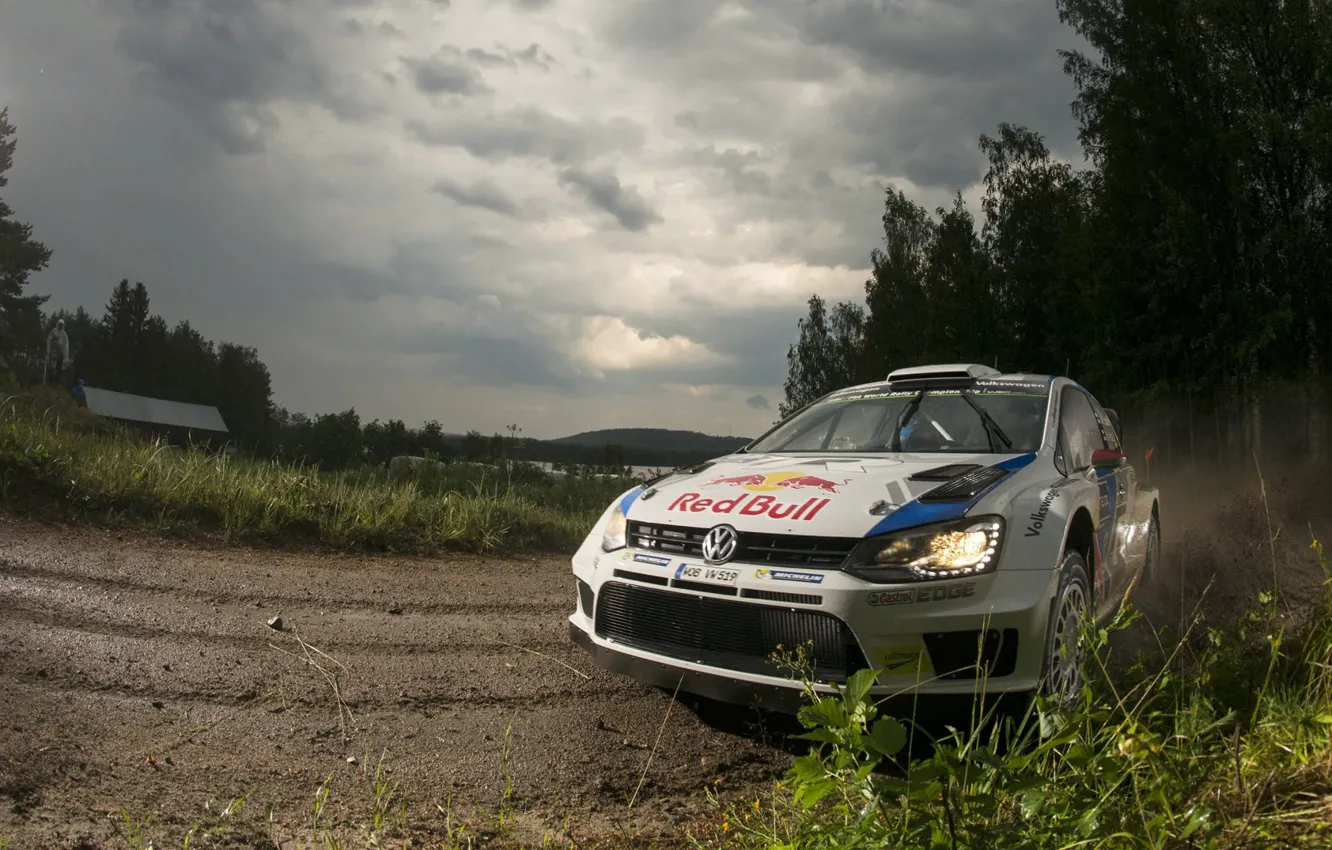 Фото обои Трава, Пыль, Лес, Volkswagen, Тучи, WRC, PhotoShop, Rally
