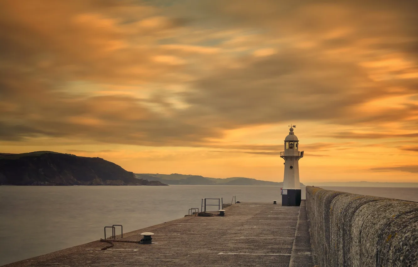 Фото обои море, закат, побережье, маяк, пирс, lighthouse
