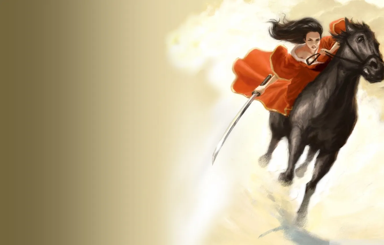 Фото обои движение, конь, японка, меч, Kei Acedera