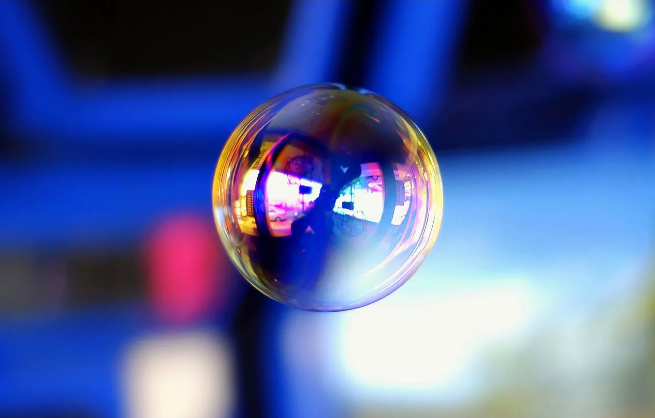 Фото обои отражение, шар, мыло, пузырь, блик