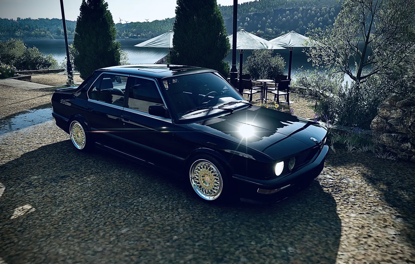 Фото обои HDR, BMW, Wood, Spring, Game, Sea, E28, Trees