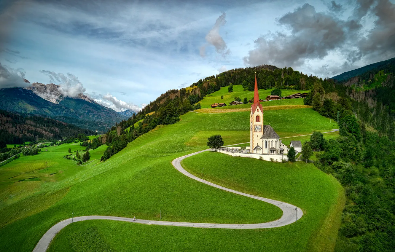 Фото обои горы, Италия, церковь, San Candido