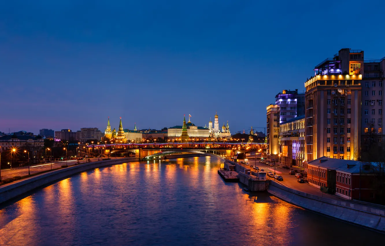 Фото обои ночь, Москва, Кремль, Россия, столица