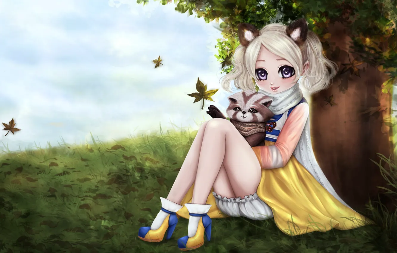 Фото обои девушка, аниме, арт, барсук, No Name