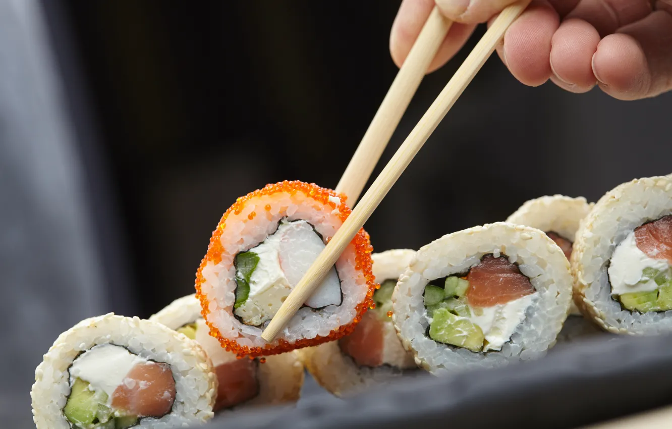 Фото обои food, sushi, rice, chopsticks