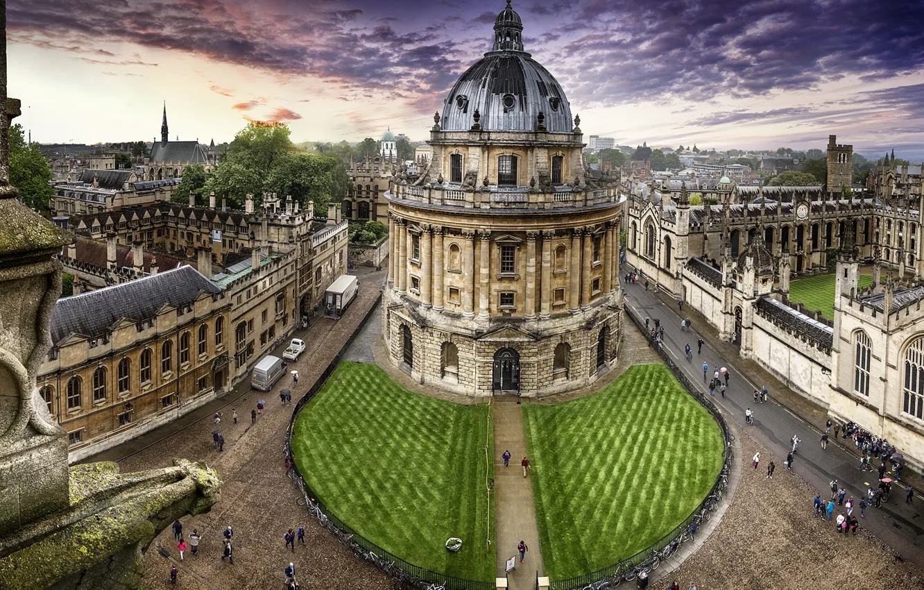 Фото обои небо, улица, Великобритания, United Kingdom, Oxford, библиотека имени Бодлея, Bodleian Library