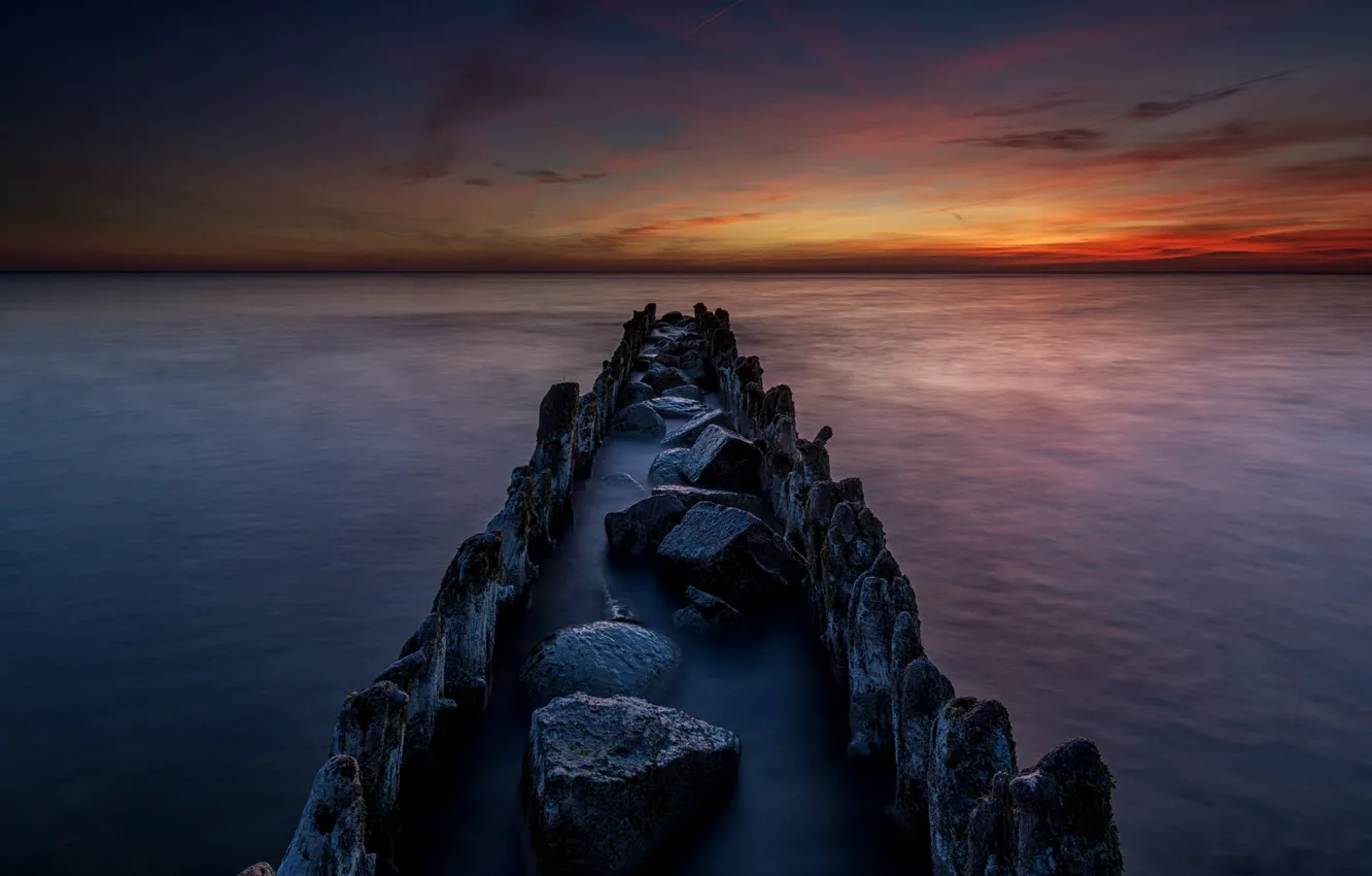 Фото обои море, закат, берег