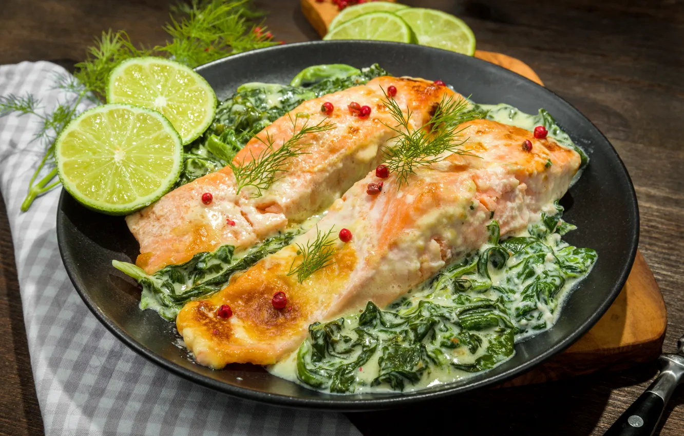 Фото обои рыба, Fish, лайм, lime, запеченная, seafood