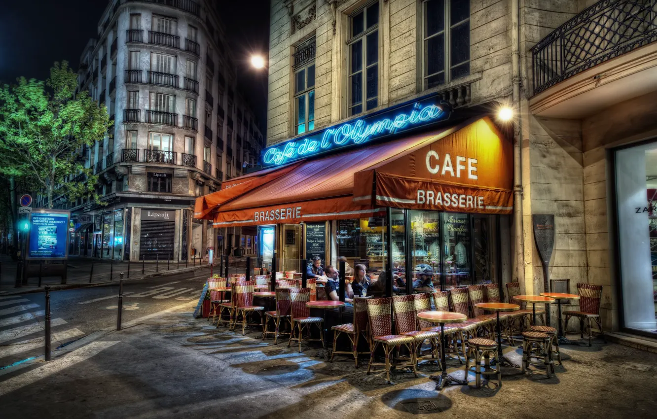 Фото обои Париж, вечер, кафе, Paris, франция, France, столица