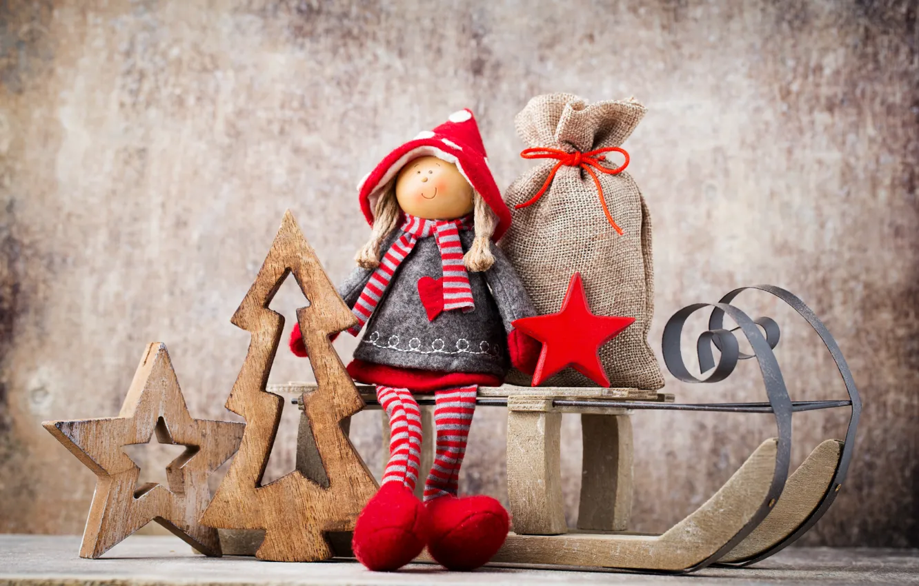 Фото обои украшения, игрушки, кукла, Новый Год, Рождество, happy, Christmas, vintage