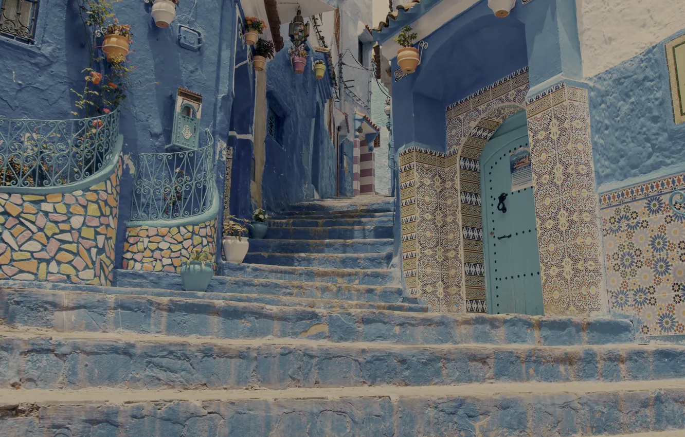 Фото обои blue, alley, stairways, 8K