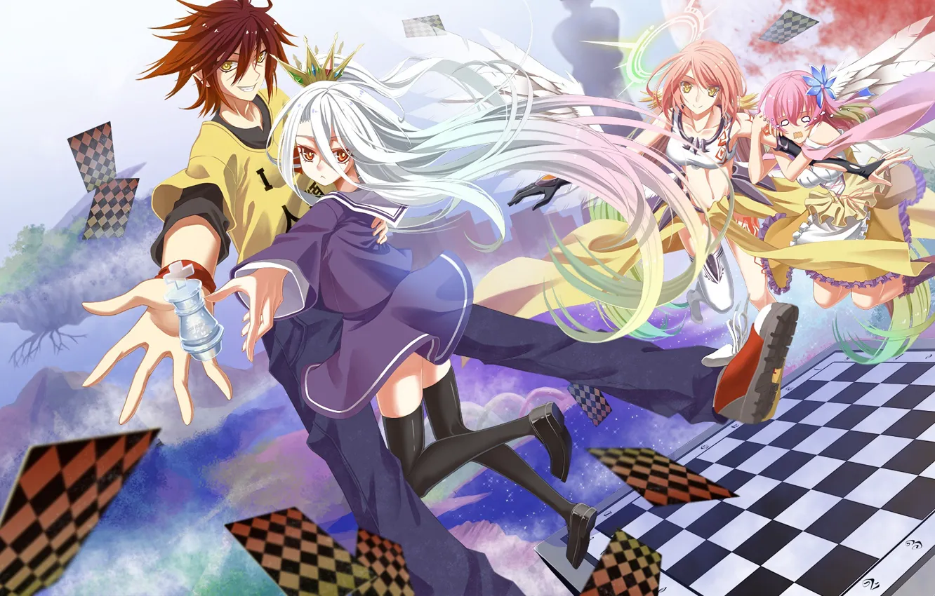 Фото обои девушка, игры, аниме, арт, парень, двое, No Game No Life, Нет Игры Нет Жизни