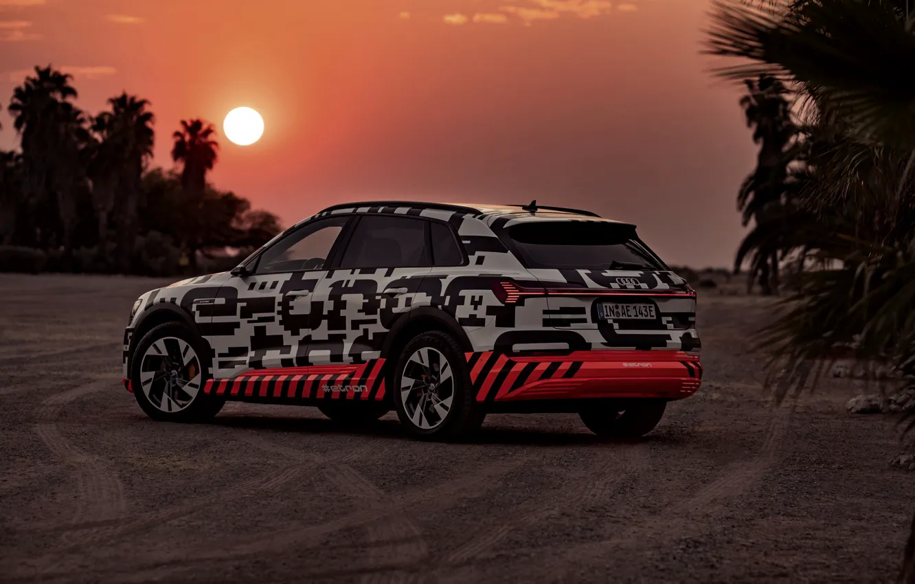 Фото обои песок, закат, Audi, 2018, E-Tron Prototype