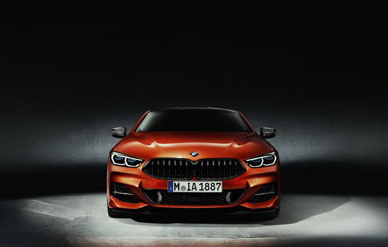 Фото обои оранжевый, фон, купе, BMW, вид спереди, Coupe, 2018, 8-Series