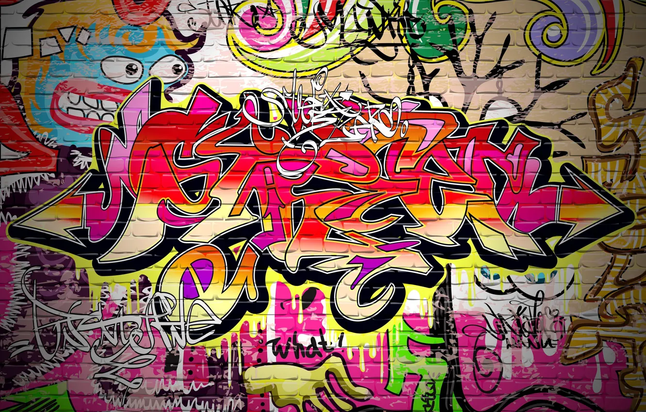 Фото обои стена, краски, граффити, кирпичи
