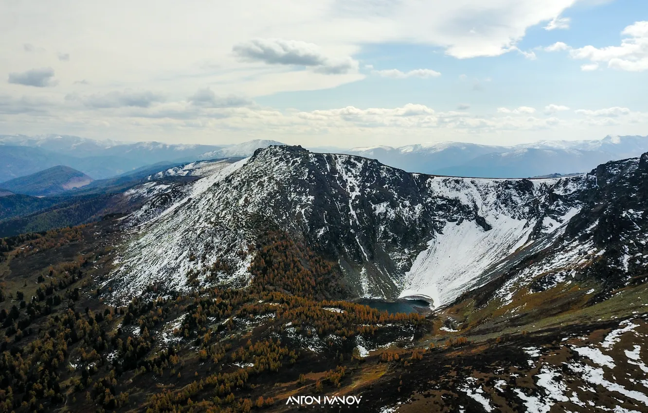 Фото обои снег, пейзаж, горы, природа, свежий воздух, красота, Алтай, клипмейкер Антон Иванов