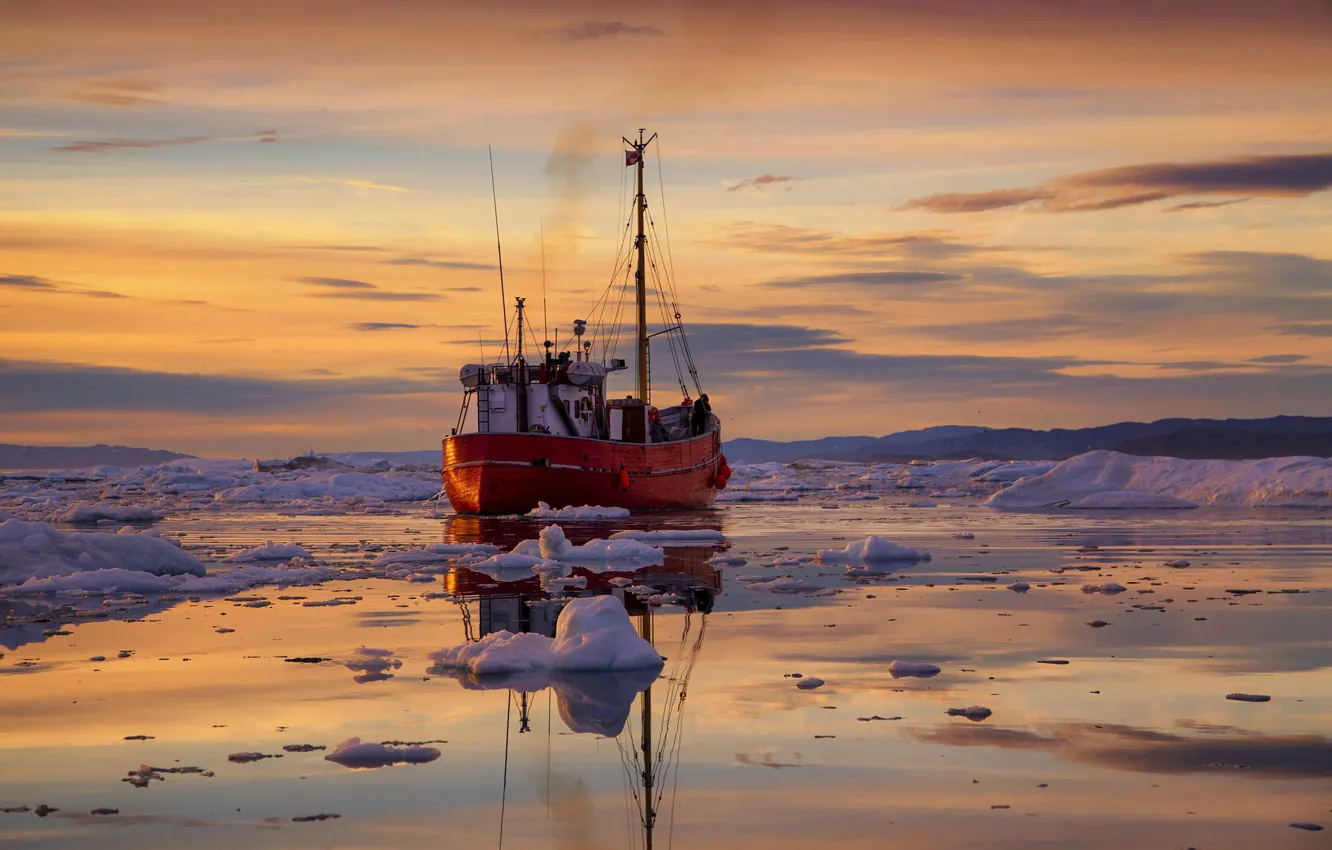 Фото обои льды, судно, Гренландия