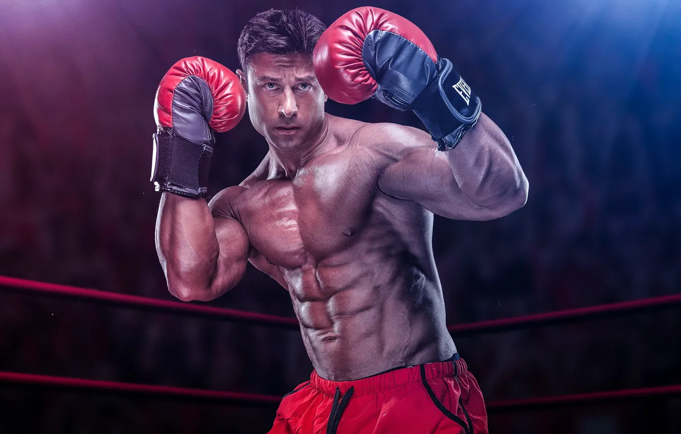 Фото обои man, muscles, boxing, guard