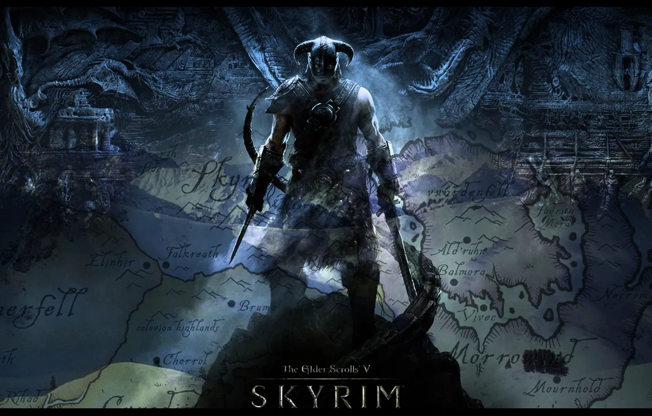 Фото обои люди, драконы, герои, The elder skrouls 5:Skyrim