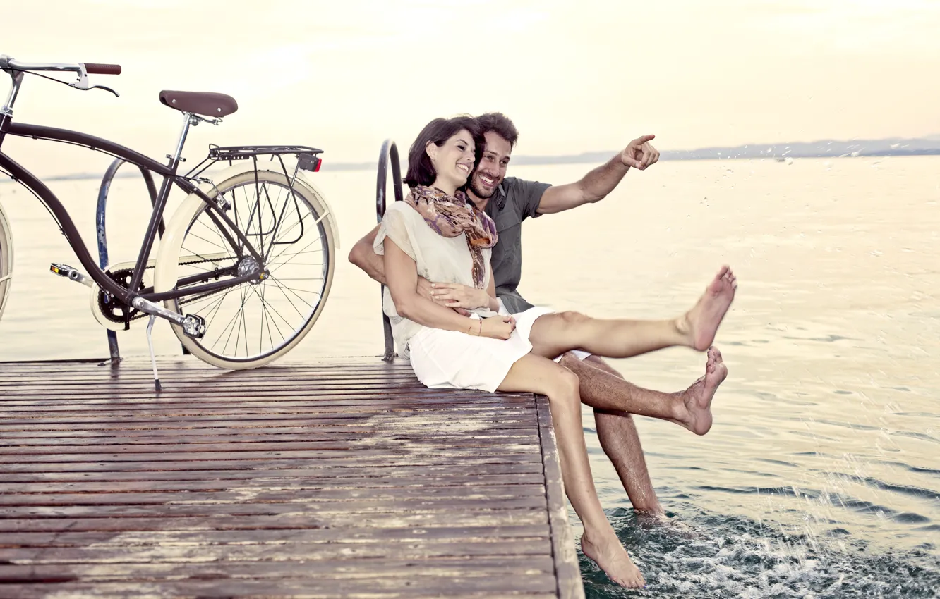 Фото обои любовь, велосипед, пара, пирс, отношения