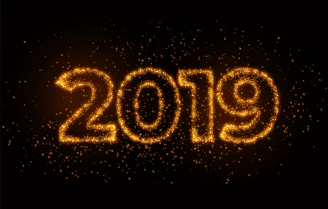 Фото обои золото, Новый Год, цифры, golden, черный фон, black, background, New Year