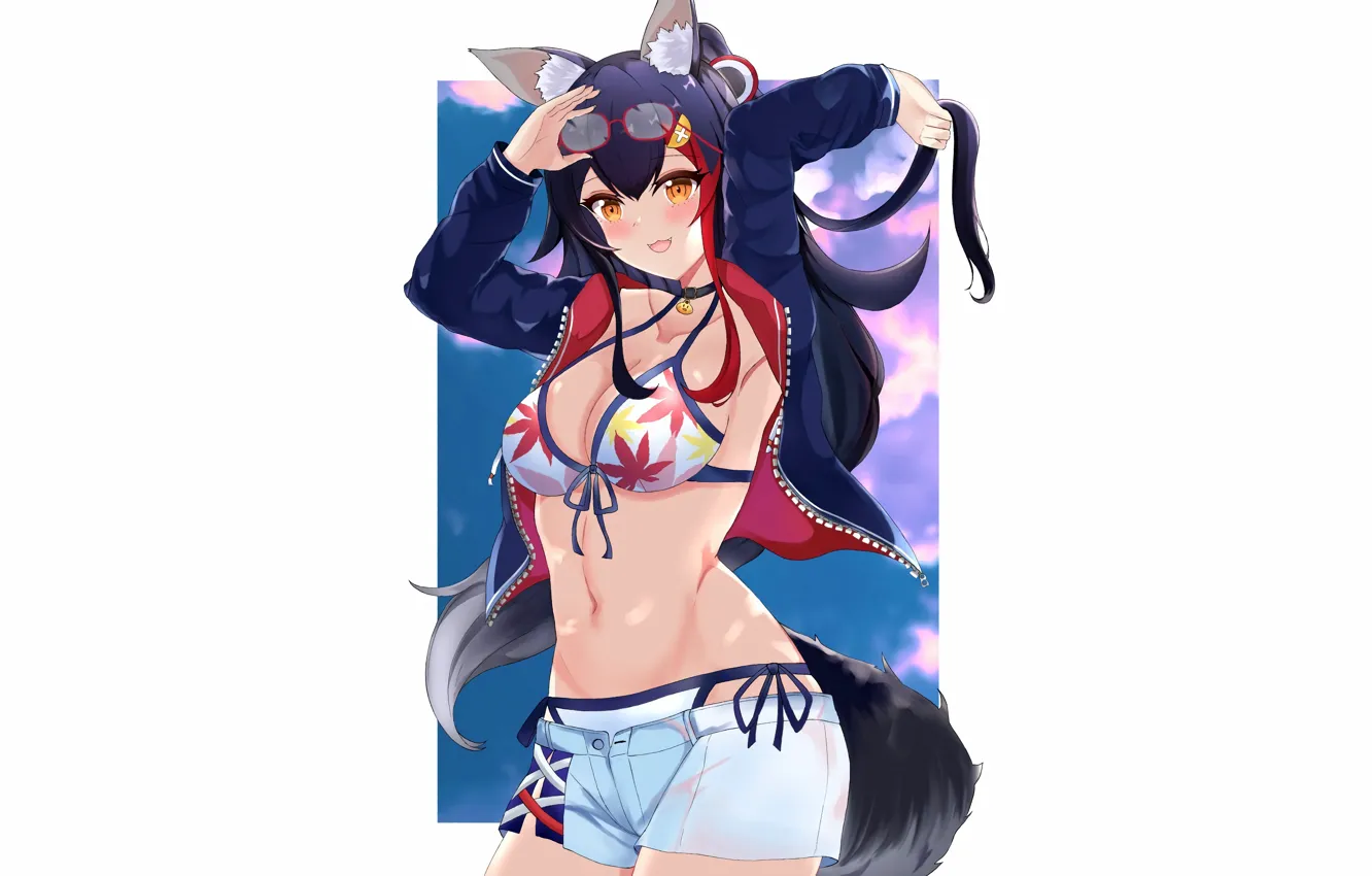 Фото обои girl, sexy, cleavage, shorts, long hair, boobs, animal ears, anime