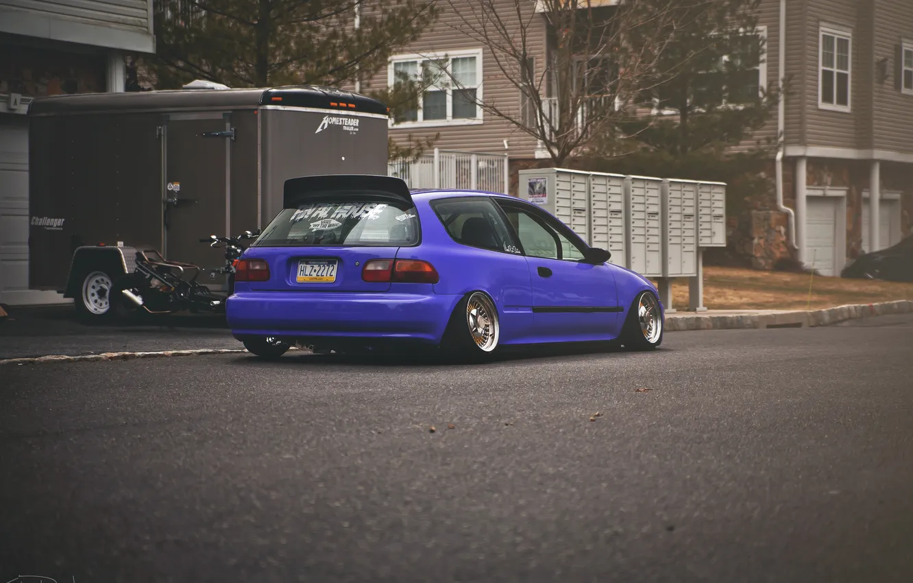 Фото обои улица, Purple, Honda Civic, цивик, stance. хонда