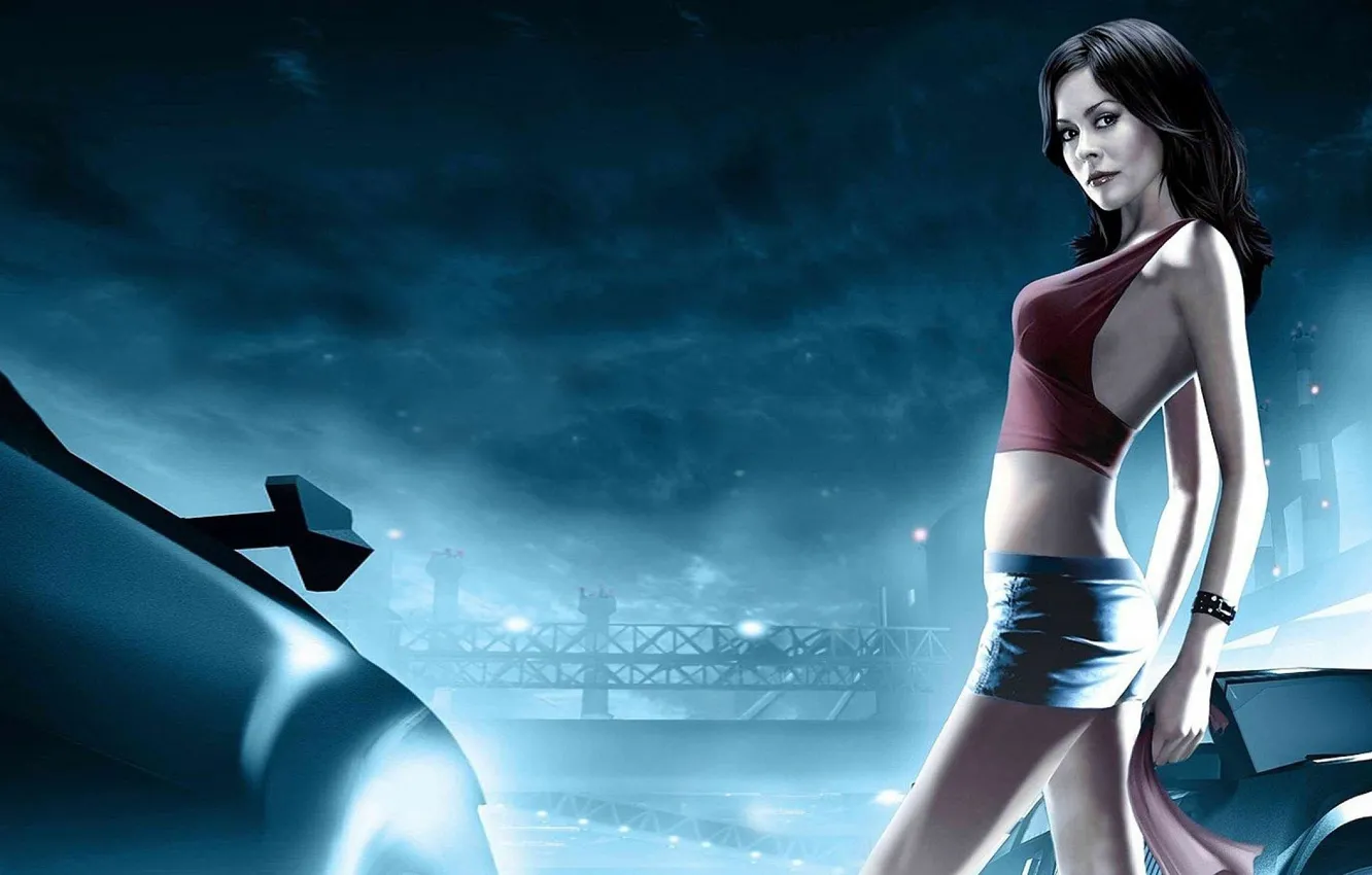 Фото обои авто, ночь, гонки, brooke burke, need for speed, nfs, underground 2