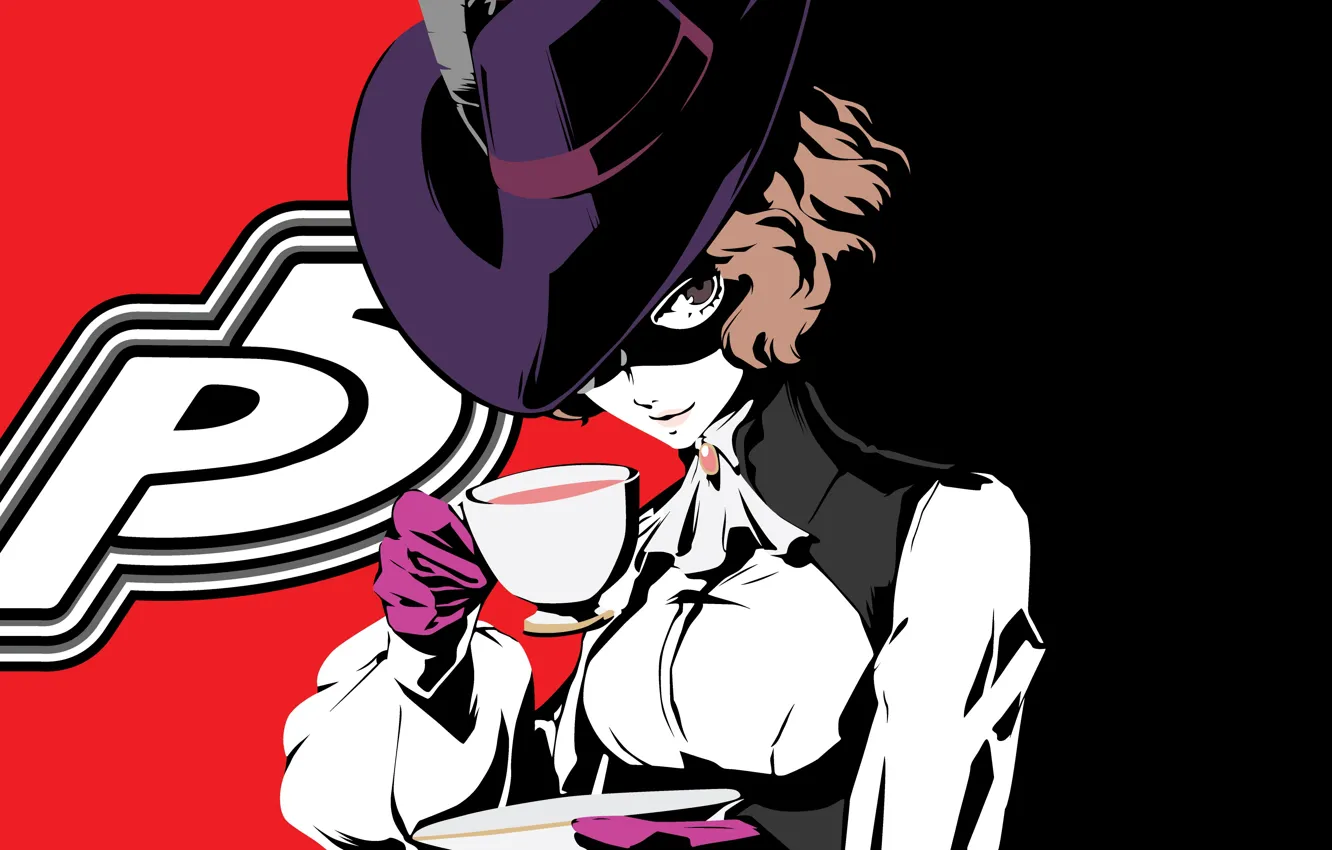 Фото обои девушка, шляпа, маска, Persona 5, Персона 5