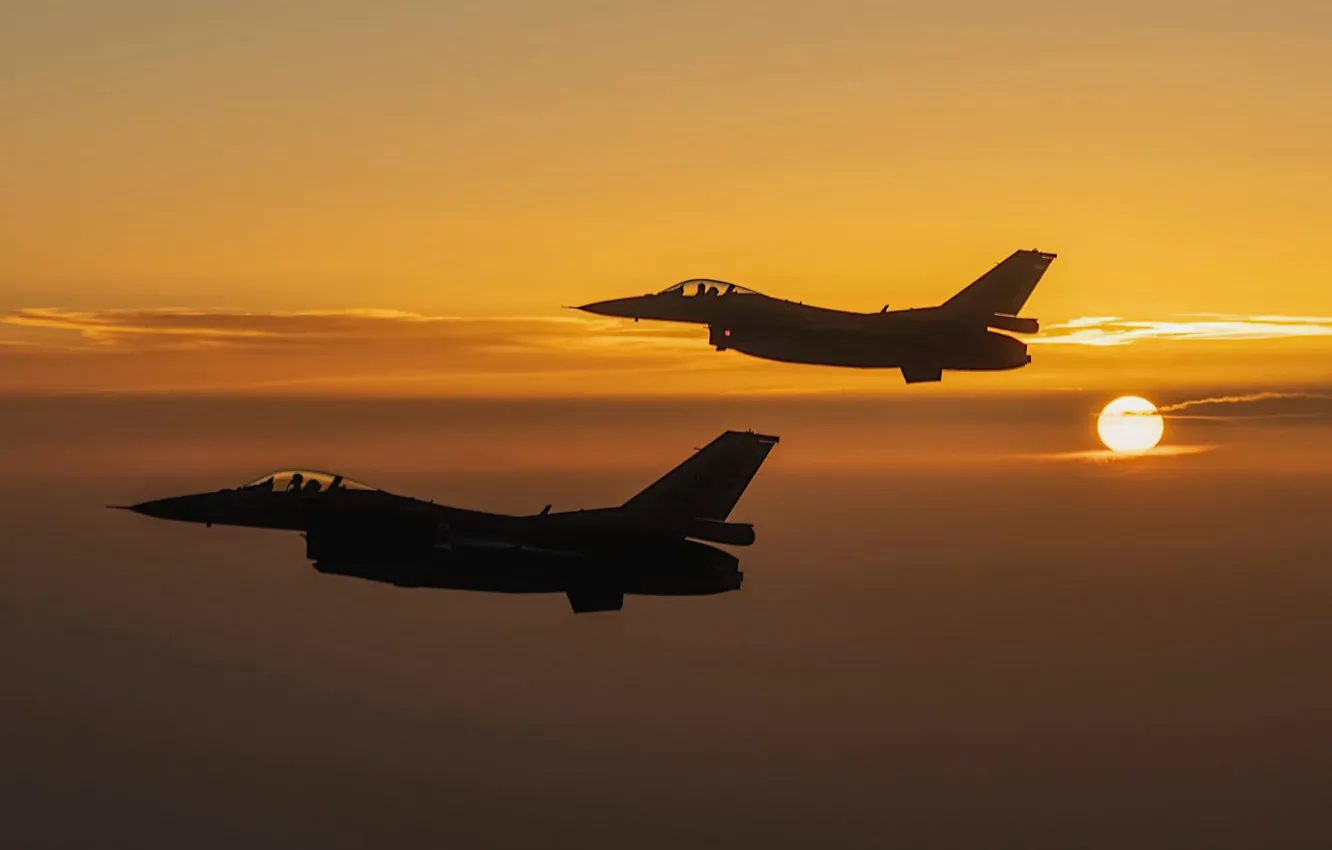 Фото обои sunset, f-16, turkish air force