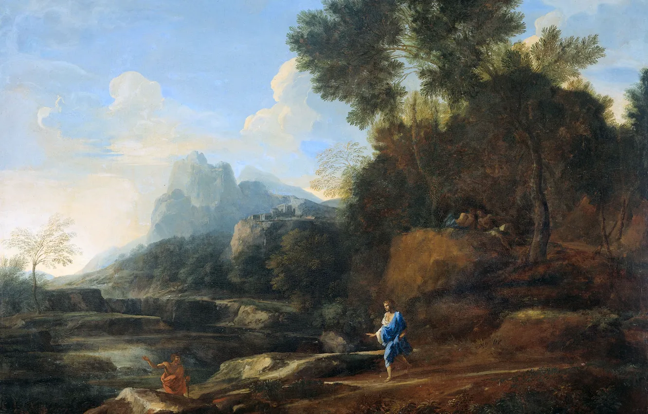 Фото обои масло, картина, холст, Итальянский пейзаж, 1640, Гаспар Дюге, Gaspard Dughet